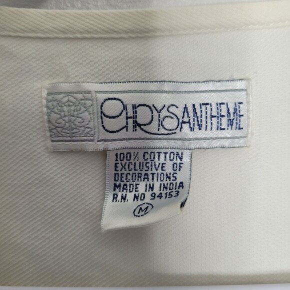 Vintage 80s cream grandmacore pastel embroidery button front tie back top medium - Picture 3 of 7